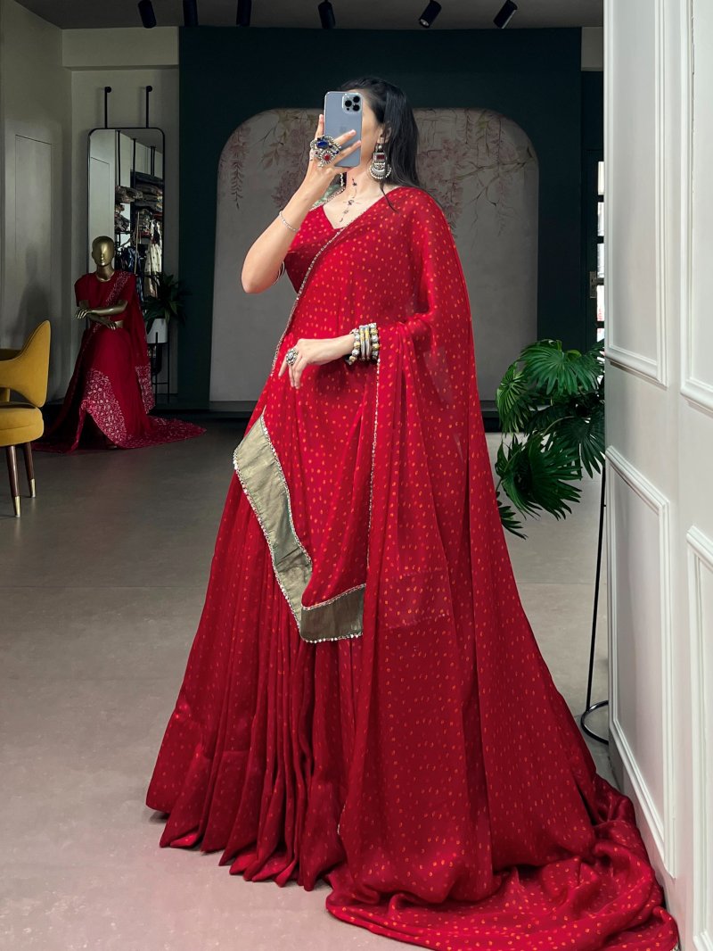 Lnb1710 Satin Chiffon Bandhej Print Navratri Lehenga Choli
